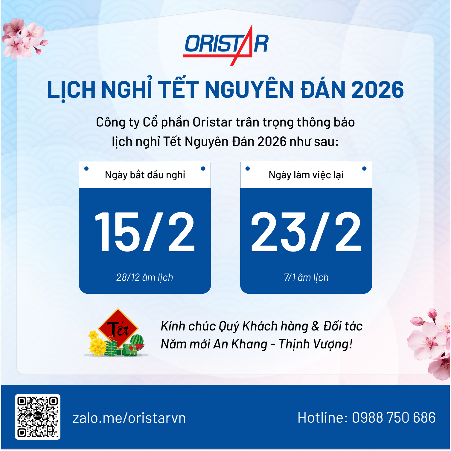THÔNG BÁO LỊCH NGHỈ TẾT NGUYÊN ĐÁN 2026