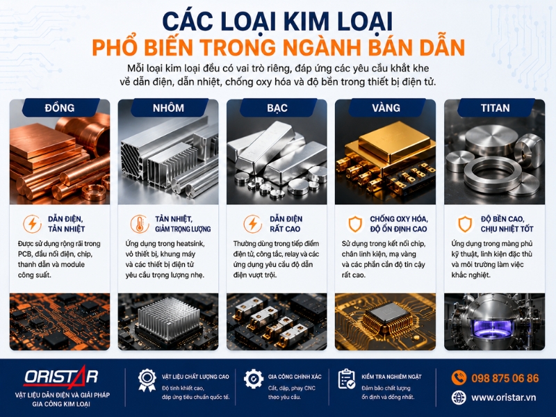 C&aacute;c Loại Kim Loại Phổ Biến Trong Ng&agrave;nh B&aacute;n Dẫn